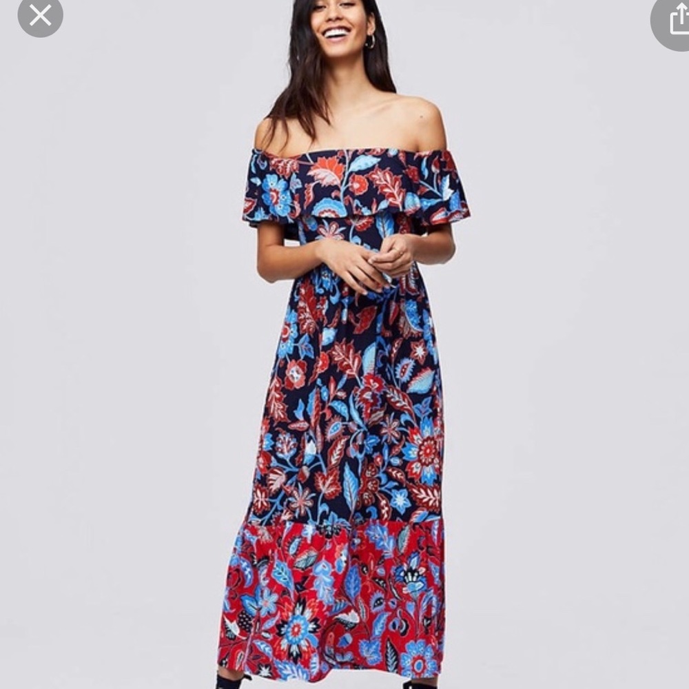 Loft beach red and blue maxi dress size XL